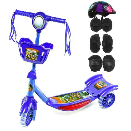 Imagem de Patinete Infantil Meninos + Kit Proteção Capacete Joelheira