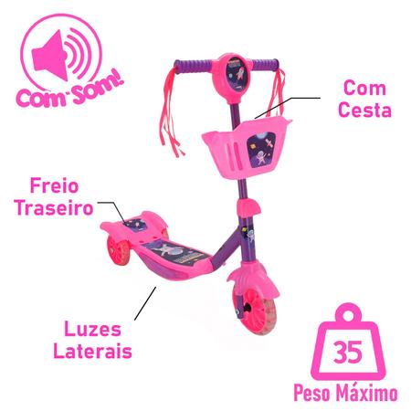 Patinete Rosa Com Cesta Infantil Luz e Som Princesas 3 Rodas - Pop  Brinquedos - Patinete Infantil 3 Rodas - Magazine Luiza