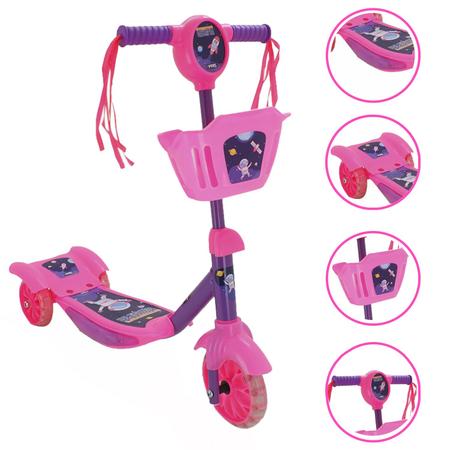 Patinete Rosa Com Cesta Infantil Luz e Som Princesas 3 Rodas - Pop  Brinquedos - Patinete Infantil 3 Rodas - Magazine Luiza