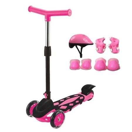 Patinete Infantil Rosa Menina 3 Rodas Dobrável + Kit Proteção Imagem de Patinete Infantil Rosa Menina 3 Rodas Dobrável + Kit Proteção