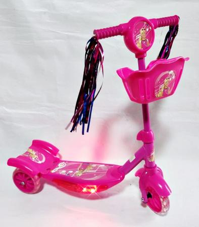 Patinete Rosa Com Cesta Infantil Luz e Som Princesas 3 Rodas - Pop  Brinquedos - Patinete Infantil 3 Rodas - Magazine Luiza