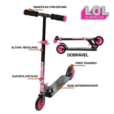 Imagem de Patinete Lol Preto e Rosa para Meninas Ajustável - DM Radical