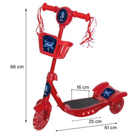 Patinete Infantil sonic cesta 3 Rodas Com Luzes E Musica - Patinete