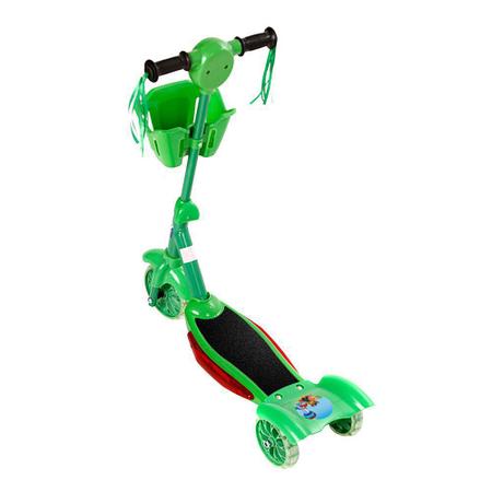 Imagem de Patinete Para Crianças Scooter 3 Rodas Brinquedo Infantil De Led E Som Menino Verde Modelo Patrulha Canina Com Cestinha
