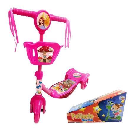 Patinete Rosa Com Cesta Infantil Luz e Som Princesas 3 Rodas - Pop  Brinquedos - Patinete Infantil 3 Rodas - Magazine Luiza