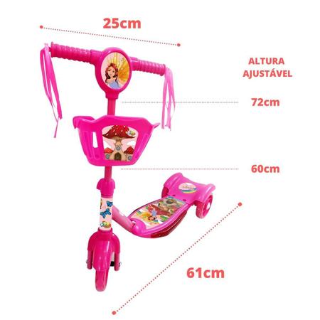 Patinete Rosa Com Cesta Infantil Luz e Som Princesas 3 Rodas - Pop  Brinquedos - Patinete Infantil 3 Rodas - Magazine Luiza