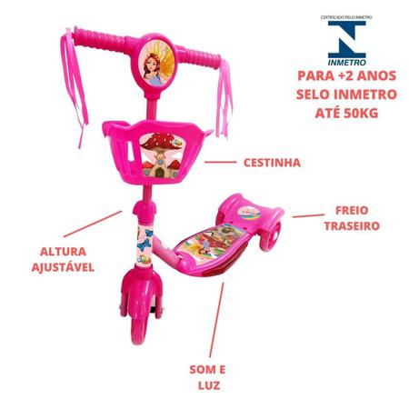 Patinete Infantil Princesas Com Cesta Som E Luz - Bom Preço Magazine
