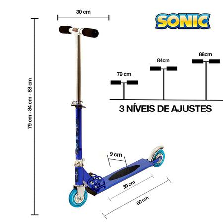 Imagem de Patinete Sonic Sega 2 Rodas Infantil Azul de Alumínio
