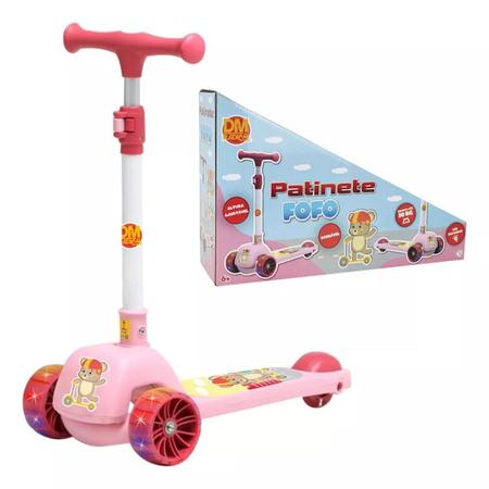 Imagem de Patinete Urso Fofo Rosa Para Criança 50kg Ajustavel Dobravel