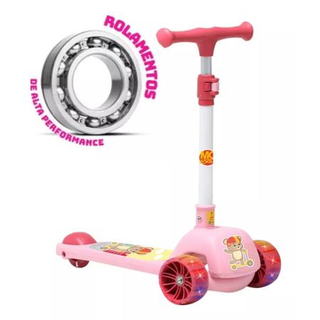 Imagem de Patinete Urso Fofo Rosa Para Criança 50kg Ajustavel Dobravel