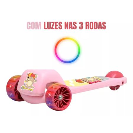 Imagem de Patinete Urso Fofo Rosa Para Criança 50kg Ajustavel Dobravel