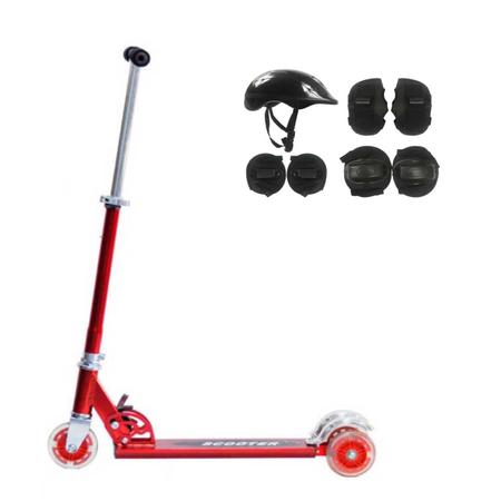 Patinete Vermelho Infantil 2 Rodas Ajustável + Kit Proteção Imagem de Patinete Vermelho Infantil 2 Rodas Ajustável + Kit Proteção