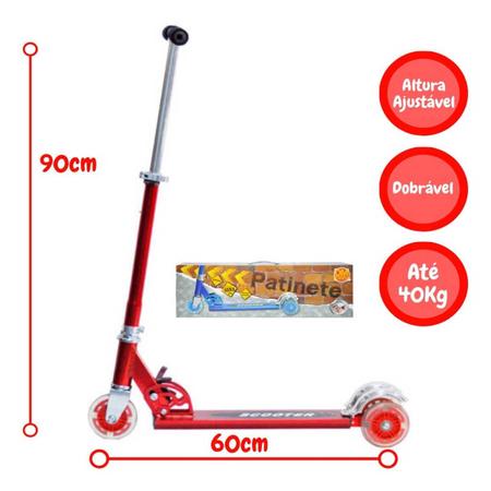Patinete Vermelho Infantil 2 Rodas Ajustável + Kit Proteção Imagem de Patinete Vermelho Infantil 2 Rodas Ajustável + Kit Proteção