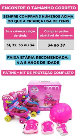 Imagem de Patins 4 Rodas Infantil com Kit de Proteção Rosa Ajustável 34 ao 37 Estilo Bota