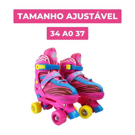 Imagem de Patins 4 Rodas Infantil com Kit de Proteção Rosa Ajustável 34 ao 37 Estilo Bota