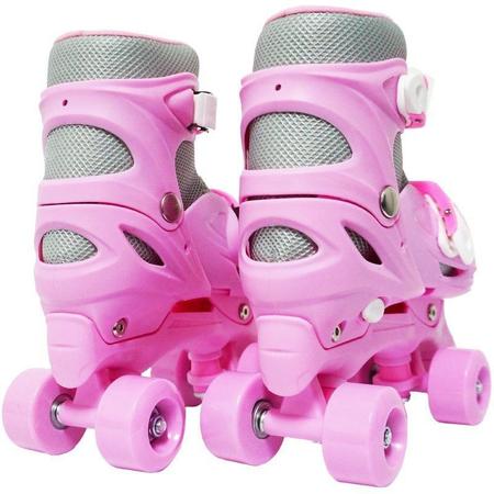 Imagem de Patins 4 rodas inline rosa com kit proteção