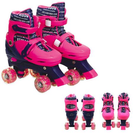 Imagem de Patins 4 Rodas Paralelas Ajustável C/ Freio Luz LED Feminino - UNIK TOYS