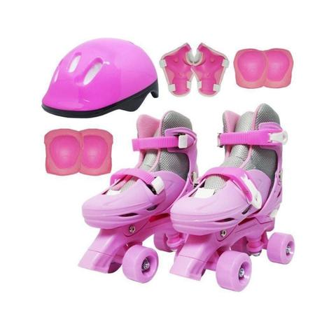 Imagem de Patins 4 rodas roller rosa com kit protecao tamanho 39/42