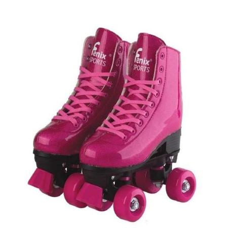 Imagem de Patins Ajustável - Roller Skate Rosa Glitter Tamanho 31-34 da Fenix Ref PB-01R