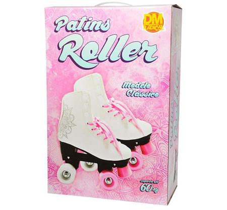 Imagem de Patins Feminino 4 Rodas Roller Retrô Tamanho 38 Classico Branco (DMR5167-R38)
