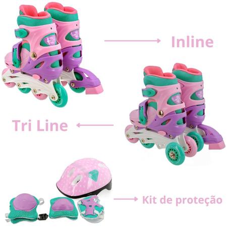 Imagem de Patins Infantil 4 Rodas Inline Menina Feminino Rosa Barato