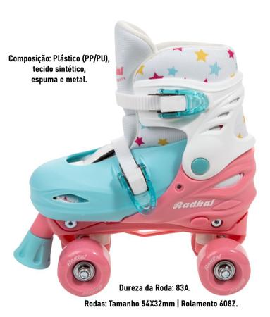 Patins Infantil Menina Quad Roller Skate Ajustável 4 Rodas