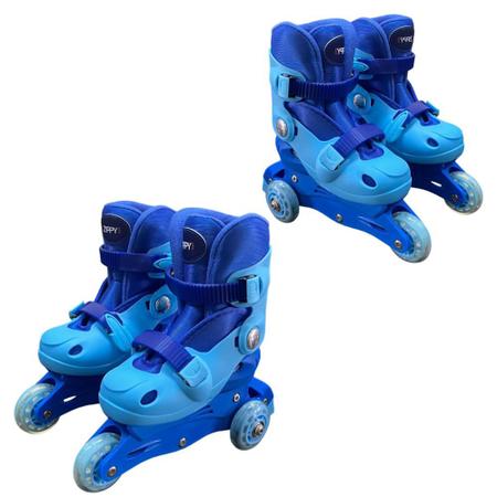 Imagem de Patins Infantil Menino Azul + Kit Proteção Triline Inline