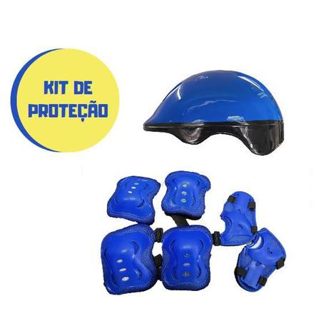 Imagem de Patins Infantil Menino Azul + Kit Proteção Triline Inline