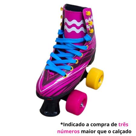 Imagem de Patins Infantil Roller Quad Para Criança Tamanho 38/39 Esporte Divertido Com Freio Rosa Importway