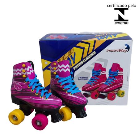 Imagem de Patins Infantil Roller Quad Para Criança Tamanho 38/39 Esporte Divertido Com Freio Rosa Importway