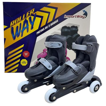 Imagem de Patins Infantil Tri Line 3 Rodas Iniciante Preto Importway 2 EM 1 Ajustável PP 27 ao 30