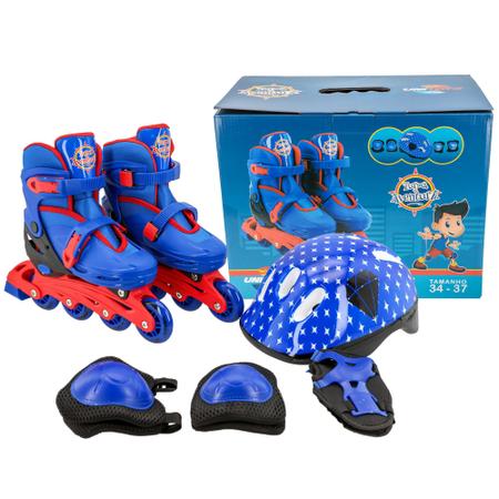 Imagem de Patins Inline Ajustável 34/37 Azul Com Kit Proteção Unitoys