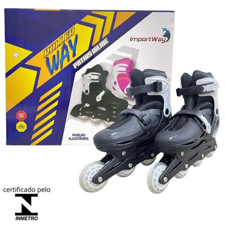 Imagem de Patins inline infantil kit proteção preto ajustável G 39-42