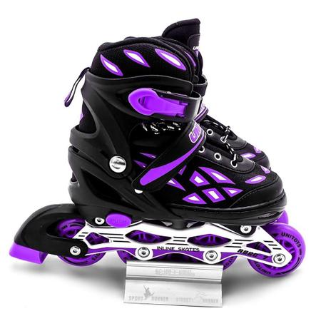 Patins Inline Semi Profissional Base Alumínio Roxo Abec 7