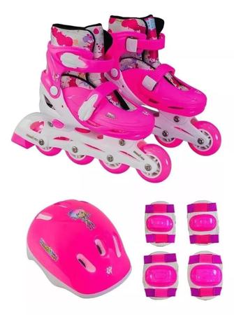 Imagem de Patins + Kit De Proteção Completo Unik Toys Branco 31 Ao 34