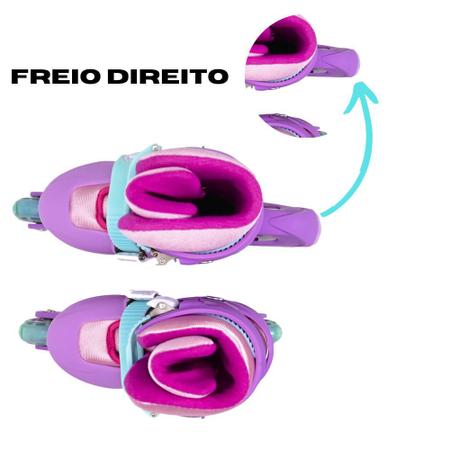 Patins Menina 4 Rodas In-line Feminino Criança Rosa e Lilás - Mimo Style Imagem de Patins Menina 4 Rodas In-line Feminino Criança Rosa e Lilás