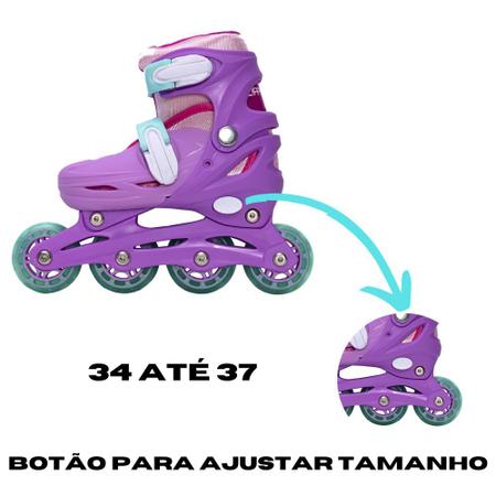 Patins Menina 4 Rodas In-line Feminino Criança Rosa e Lilás - Mimo Style Imagem de Patins Menina 4 Rodas In-line Feminino Criança Rosa e Lilás