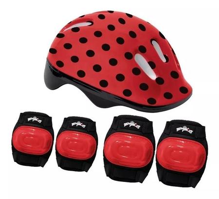 Imagem de Patins Miraculous LadyBug Ajustável Do 33 a 36 C/ Kit De Segurança Capacete, Joelheiras e Cotoveleiras  - Fun