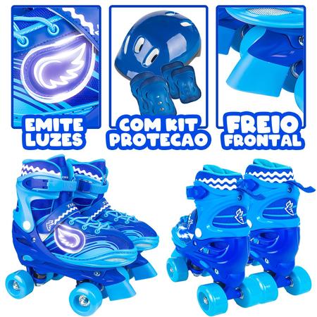 Imagem de Patins Quad Infantil Azul Meninos 30 ao 41 Com Regulagem Luz E Proteção - Fenix Brinquedos