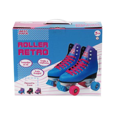 Patins Retr Cl ssico 4 rodas Quad Roller Azul Rosa ou Preto
