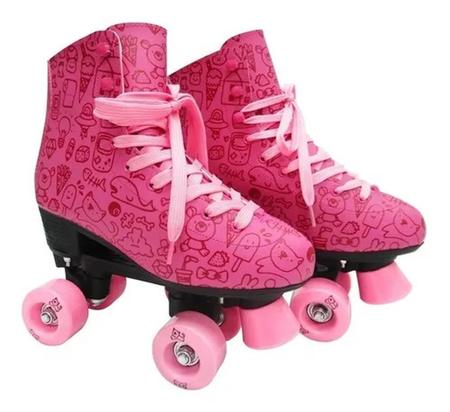 Imagem de Patins Roller Feminino 4 Rodas Com Cadarço Desenho Meninas