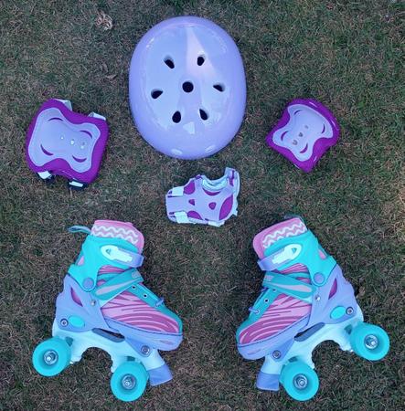 Imagem de Patins Roller Quad 4 Rodas Infantil 33-37 + Kit de Proteção