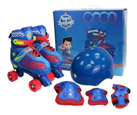 Imagem de Patins Roller Quad Infantil 4 Rodas 33-37 + Kit De Proteção - Unitoys