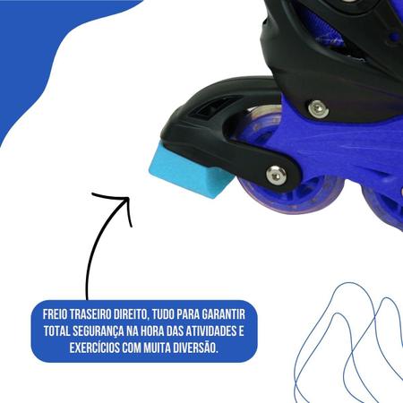 Imagem de Patins Roller Semi Profissional Ajustável 4 Rodas Nº 32-35 C/ Kit Proteção Completo