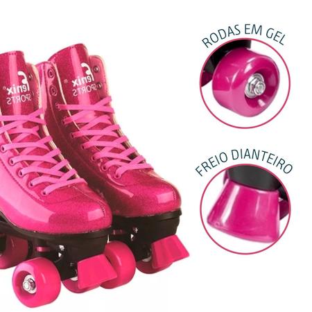 Patins Roller Skate 4 Rodas Rosa Brilhante Com Glitter Ajustáveis Fenix na  Americanas Empresas