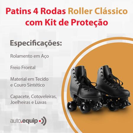 Imagem de Patins Semi Profissional Quad 4 Rodas Clássico Retrô Ajustável Regulável Menino Menina Kit Proteção