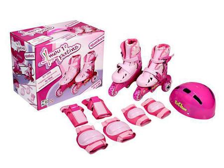 Imagem de Patins Tri-line Rosa Menina Ajustável 30 Ao 33 Kit Proteção