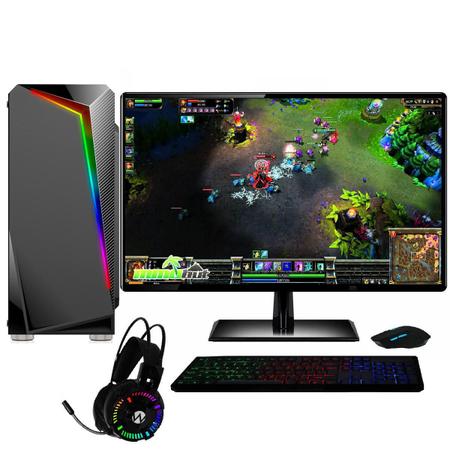 Imagem de PC Gamer Completo AMD 6 núcleos 3.80Ghz 8GB Placa de vídeo Radeon 2GB SSD 120GB Kit Gamer Monitor HDMI LED 19.5" Skill Casual