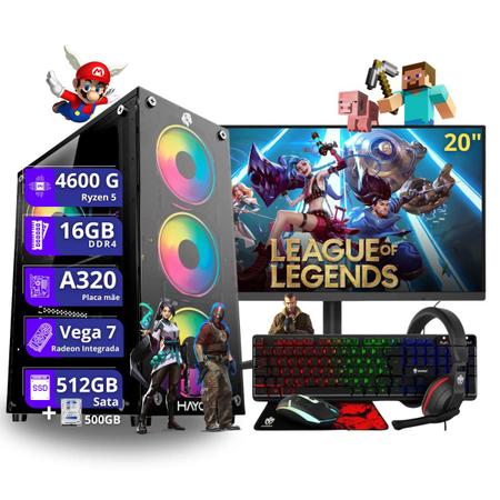 Imagem de PC Gamer Completo AMD Ryzen 5 4600g Vega 7 16gb dd4 512gb ssd HD de 500gb sata Monitor de 20" - PC Master