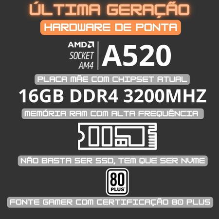 Pc Gamer Completo amd Ryzen 5 5600G, Gráficos Radeon vega 7, 16GB DDR4, ssd  NVMe 256GB, Fonte 600W 80 Plus, Monitor 21.5 75Hz, Skill rgb - SR-013 no  Shoptime
